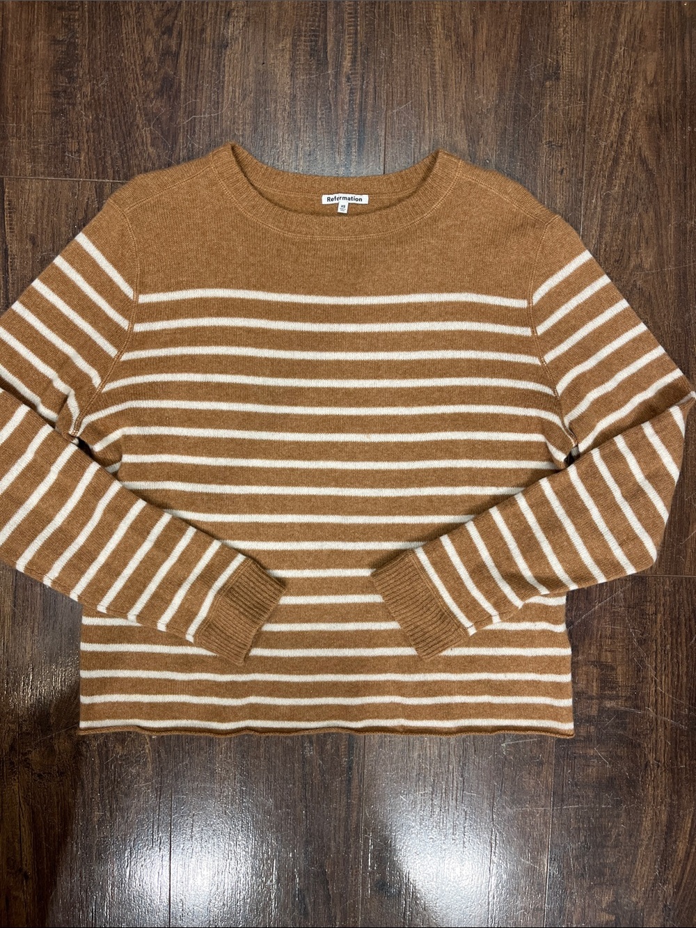 Reformation Relaxed Cashmere Crew Neck Striped Boyfriend Sweater